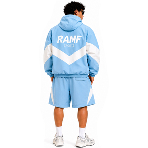Conjunto Corto de Chaqueta y Pantalones Cortos de Nylon Ligero Unisex al por Mayor con Bloques de Color para Hombre, Cortavientos con Capucha - Product Image 2