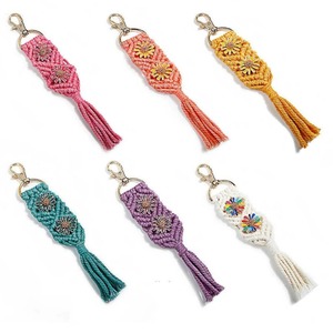 Stylish Boho Star Macrame Keychain Handmade Cotton Rope Keyring Bag Charm Purse <b>Backpack</b> Aesthetic Accessory Gift From India - Product Image 1