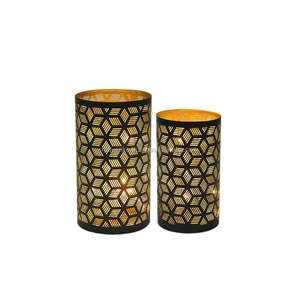 Bougeoirs votifs en métal noir et or de conception antique pour la décoration de table de mariage de fête d'événement - Product Image 1