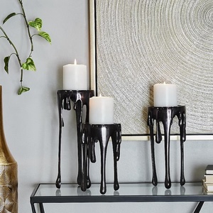 Set of 3 Black <b>Dripping</b> Pillar <b>Candle</b> Holders Modern Abstract Table Decor - Product Image 1