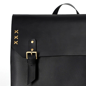 XXX Genuine Leather <b>Backpack</b> Softback Minimalist Daily Use Hasps Closure Unisex <b>Black</b> 20-35L - Product Image 3
