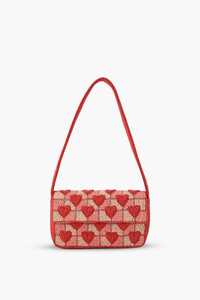 Handmade Glass Bead <b>Red</b> Heart Pattern Seed Bead Embroidery Textile Rectangular <b>Handbag</b> for Valentine's Day - Product Image 3