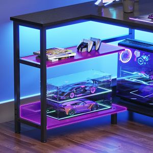 L Shaped Computer <b>Desk</b> 40 Inch with <b>Storage</b> Shelves CPU Stand Headphone Hook Small Corner Gaming <b>Desk</b> for PC Black - Product Image 5