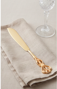 Ensemble de 2 cuillères à gâteau et couteau dorés, manche décoré vintage, outils de service en métal pour desserts, pour les fêtes - Product Image 2