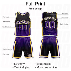 Ensembles d'uniformes de basket-ball imprimés par sublimation avec noms, numéros et logos d'équipe, pour entraînements et matchs, uniforme violet dégradé - Product Image 4