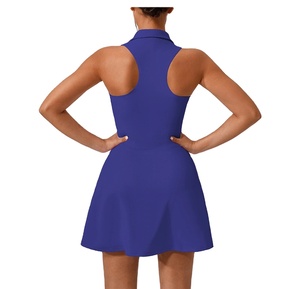 Vestido de Golf sin Mangas con Cuello Polo Azul para Mujer, Color Sólido, Cierre Frontal, Estilo Deportivo, Tejido Transpirable - Product Image 4