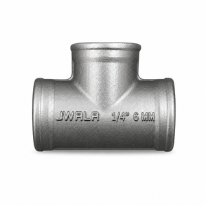 Raccord en T industriel en acier inoxydable 6 mm (1/4 pouce) à filetage femelle, polyvalent pour produits chimiques, eau, gaz, huile - Product Image 1