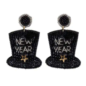 Boucles d'oreilles brodées à la main en toile perlée d'Inde - Artisanat pour les fêtes de Noël et du Nouvel An - Product Image 5