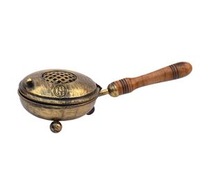 Quemador de incienso antiguo de metal con mango de madera, soporte redondo para incienso de aromaterapia para decoración del hogar, meditación, yoga y spa. - Product Image 1