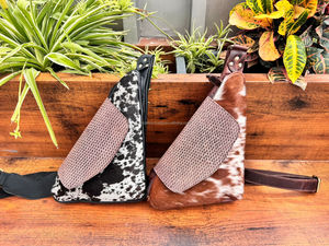 Top vente cheveux fabriqués à la main sur cuir repoussé sac de poitrine à bandoulière unique pour unisexe Western cuir de vachette bandoulière sacs à bandoulière - Product Image 3