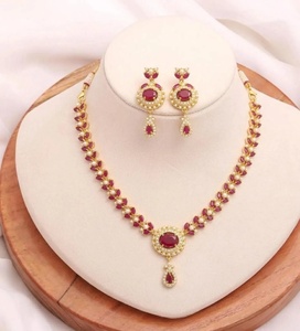 Indian 22K Gold Plated <b>Ruby</b> Pearl Long <b>Necklace</b> Imitation Jewelry Set Vintage Bridal Haram Wedding Engagement Jewelry Rajasthan - Product Image 2