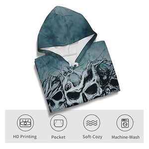 Sudadera con capucha estampada de calavera, diseño gráfico novedoso, estilo urbano gótico con estampado de esqueleto, manga larga y cordón ajustable - Product Image 4