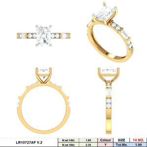 แหวนหมั้นเพชรทรงเรเดียนท์คัท 14K ทองคำแท้ ประดับเพชรทรงบาแกตต์ด้านข้าง ชุบโรเดียม รับรองโดย IGI - Product Image 2
