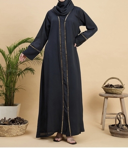 Best selling Style Modest Abaya Robe Islamic Clothing Front Open Muslim Women Long Dress Polyester Floral V Neck - Product Image 5