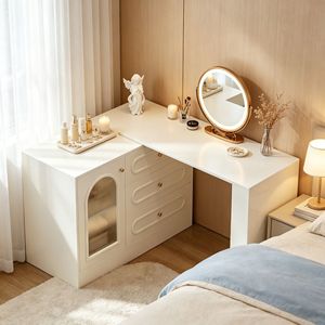 Modern Minimalist <b>Makeup</b> Vanity Table with <b>Mirror</b> Luxury Nordic Wood Dresser for Bedroom or Home/Gym Use MDF Style - Product Image 4