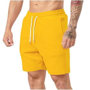 <b>Men's</b> New Corduroy <b>Shorts</b> Solid Color Drawstring Waist Casual Breathable Knitted <b>Short</b> Pants 100% Cotton Mid Rise for <b>Men</b> Wear - Product Image 1