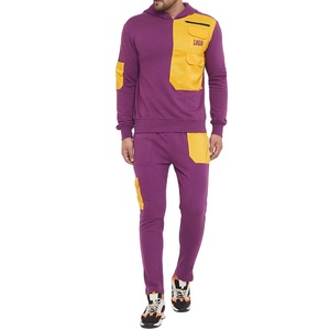 Men's Streetwear Custom Yellow Pockets Hoodie With Matching Track Pants Sweat Suit Set - Product Image 1