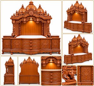 Gran Mandir Tradicional Indio de Madera de Teca para Hogares de Lujo, Templo de Madera Sólida de Gran Tamaño con Armarios Laterales, Unidad de Puja de Madera - Product Image 6