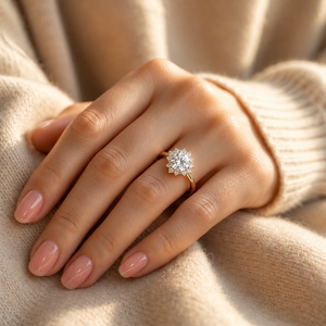Bague de mariage solitaire en diamant rond brillant, or rose vermeil 10K, cadeau fête des mères, bague de fiançailles halo en moissanite - Product Image 6