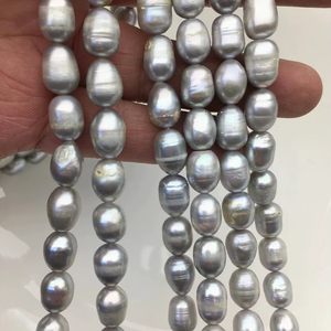 Perles de riz ovales grises AA, perles d'eau douce, 8-9 mm, perles cultivées naturelles, brin en vrac pour la fabrication de bijoux, fournitures en vrac - Product Image 1