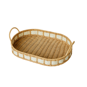 Premium Quality Rattan Oval Tray With Handles Wicker <b>Basket</b> For Home Tabletop Serving Organizer Kitchen Accessory - Product Image 2