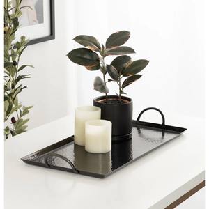 Plateau de présentation élégant pour table avec poignées courbées, pour bougies et centre de table végétal, style industriel, métal noir texturé - Product Image 6