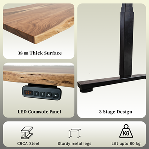 <b>Solid</b> <b>Wood</b> Top Metal Frame Memory Presets Digital Display Modern Ergonomic Durable Extendable Height Adjustable Live Edge <b>Desk</b> - Product Image 6