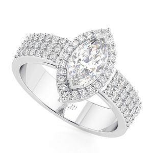 Anillo de Aniversario RITZIN con Diamante Cultivado en Laboratorio de Corte Marquise de 1.00CT, Halo con Detalles, Elegante y Robusto para Mujer - Product Image 2