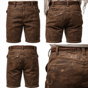 Pantalones Cortos Tradicionales de Estilo Bávaro para Hombre, con Aspecto de Cuero, Color Marrón Vintage, Bordados, Casuales, para Festivales al Aire Libre - Product Image 4