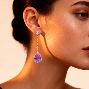 Lab Grown Pink Sapphire Gemstone & Diamonds Luxurious Dangle Drop <b>Earring</b> in 18k Gold Handmade <b>Earrings</b> Jewelry for Wholesale - Product Image 2