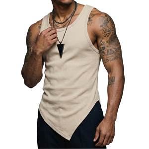 OEM Custom Logo Men's Slim Fit V-Cut Tank <b>Tops</b> Stylish Hem Sleeveless Gym Muscle Shirts Wholesale Manufacturer Tank <b>Tops</b> For Men - Product Image 4