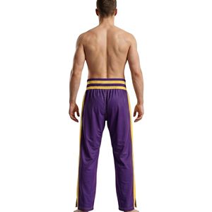 Pantalones de Boxeo Color Púrpura Real con Ribete Dorado, Ligeros, de Satén, para un Rendimiento Flexible - Product Image 2