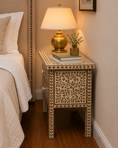 Traditional Resin Bone Inlay Nightstand With Drawer Floral <b>Bedside</b> <b>Table</b> Handmade Bone Inlay Furniture Cabinet End <b>Table</b> Bedroom - Product Image 3