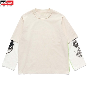 T-shirt moderne à double couche, tissu doux et confortable, élégant et tendance, pour hommes et femmes, streetwear décontracté, vêtements de tous les jours - Product Image 1