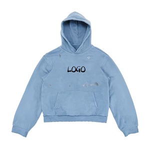 ผู้ผลิตเสื้อฮู้ดดี้สตรีทแวร์แบบสั่งทำ ปักลายแบบดิสเทรส ประดับด้วยคริสตัล ล้างสีแบบวินเทจ ล้างสีแบบแอซิดสโตนวอช ทรงโอเวอร์ไซส์ ผ้าฝ้าย 100% สำหรับทั้งชายและหญิง - Product Image 2