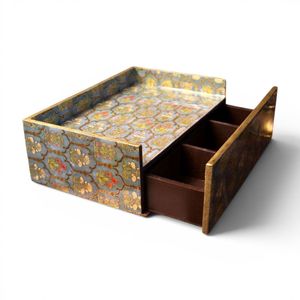 Handcrafted Lacquered Wooden Single Drawer Gold Storage Box | Decorative <b>Desk</b> Organizer Drawer | Jewelry Keepsake Box <b>Space</b> - Product Image 3