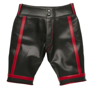 Men's Black PU Coated Bermuda Shorts With Red Side Stripe Sporty Style Elastic Waist Quick Dry Spandex Nylon Material - Product Image 1