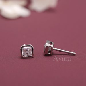 IGI Certified Lab Grown Diamond Asscher Cut Bezel Stud <b>Earrings</b> 9K White / Rose / Yellow Gold Screw Back Minimalist <b>Earrings</b> - Product Image 3