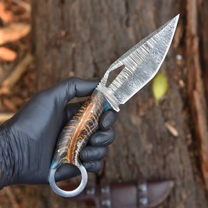 Cuchillo de Caza Personalizado Hecho a Mano de Acero de Damasco, Hoja de Punta Caída, Borde Recto, Hoja Fija con Mango de Madera, Grosor de 0.6mm - Product Image 2