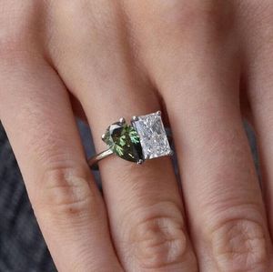 Radiant Green Pear Toi Et Moi <b>Ring</b> 3.00CT Diamond <b>Two</b> <b>Stone</b> Engagement <b>Ring</b> IGI Certified Gold Plated Double Head Bridal - Product Image 5
