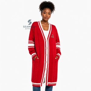 Delta | Sigma | Theta Sorority Women's Long Cardigan Embroidered <b>Cable</b> Knit Duster Color Block Acrylic Sweater Greek Apparel - Product Image 4