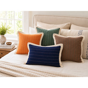 Luxury 100% Cotton Embroidered <b>Cushion</b> <b>Cover</b> | Decorative Throw Pillow <b>Cover</b> with Contrast Blanket Stitch - Product Image 5