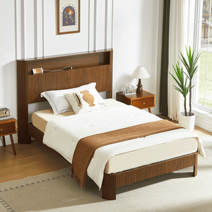 Struttura letto rustica Full Extra Long (Full XL) con testiera contenitore, apertura silenziosa, stazione di ricarica e design a linee curve ondulate - Product Image 2