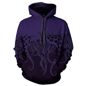 Sudadera con capucha negra y morada personalizada para hombre con estampado de pulpo 3D de calidad premium, transpirable, ecológica, sólida, para invierno, de corte regular. - Product Image 1