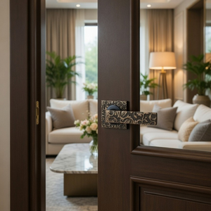 Luxury Modern Brass Door Handle <b>Set</b> | <b>Square</b> Rose Lever Handle with Artistic Engraved Design for Home & Hotel Interiors - Product Image 4