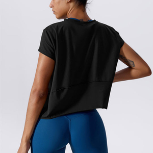 Camiseta Deportiva Negra 100% Algodón, Venta al Por Mayor, Top Corto Holgado Personalizado para Mujer, Camisetas de Manga Corta para Damas - Product Image 5