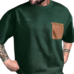 Wholesale Custom Fabric With Pocket T <b>Shirt</b> <b>Waffle</b> Boxy High Quality Blank Men Plain Casual Men's T-<b>shirts</b> - Product Image 3