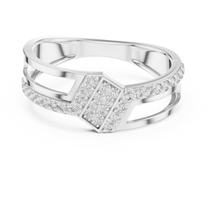 Bague de luxe en moissanite pavée géométrique croisée |   Bague de créateur en argent sterling plaqué or jaune pour homme - Product Image 6