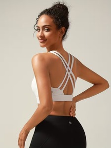 Soutien-gorge de sport sans couture à col en V pour femme |   Crop top d'entraînement à bretelles et dos ouvert |   Bralette de sport en nylon et élasthanne à haute élasticité - Product Image 4