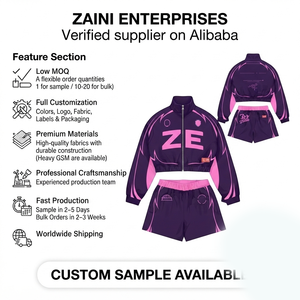 Conjunto Corto de Invierno para Mujer, con Capucha, de Poliéster Taslon Premium de 280 GSM, Diseño Casual con Paneles Bordados en Rosa y Morado - Product Image 1